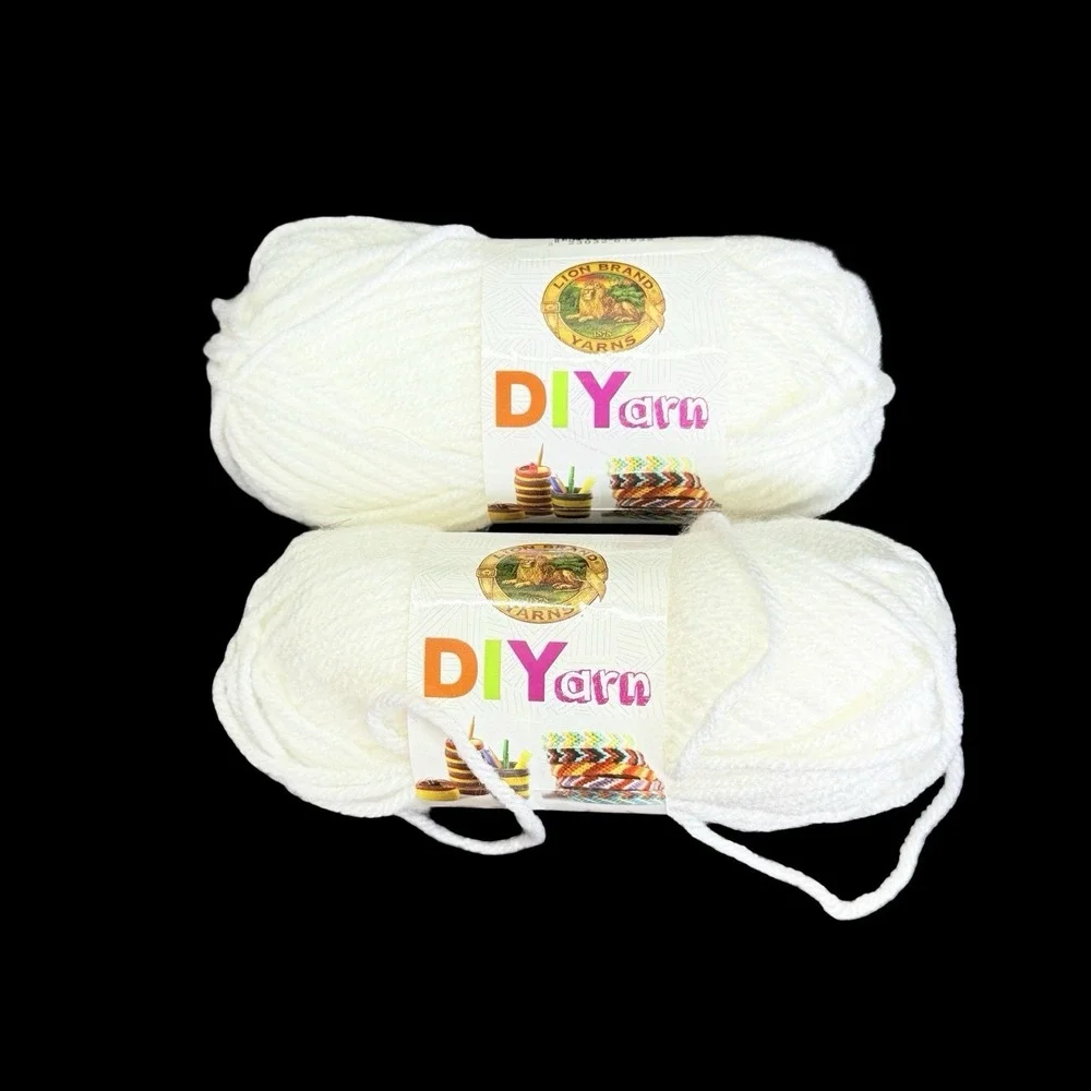 Lion Brand DIYarn White Skeins Turkey Craft Knitting 1.05oz/65yds - Lot Of 2